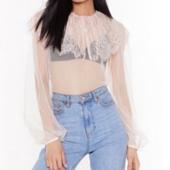 Nasty Gal Nude Lace & Mesh Top - Picture 1 of 9